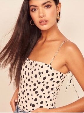Reformation Cream & Black Polka Dot Cami Tank